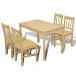 Table de salle à manger en bois avec 4 chaises Naturel – Image 4