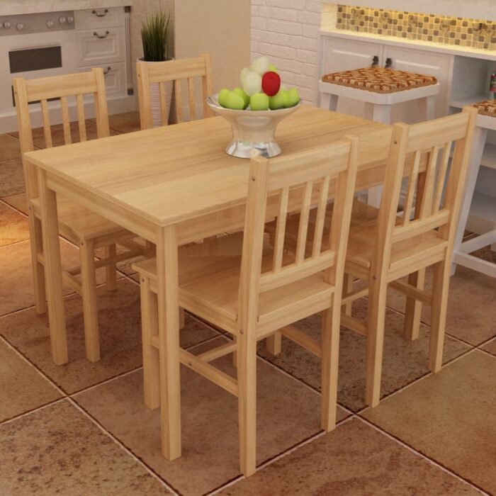 Table de salle à manger en bois avec 4 chaises Naturel – Image 1