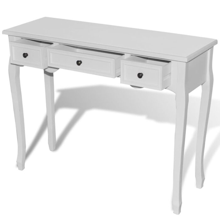 Table de console et coiffeuse avec 3 tiroirs Blanc – Image 2