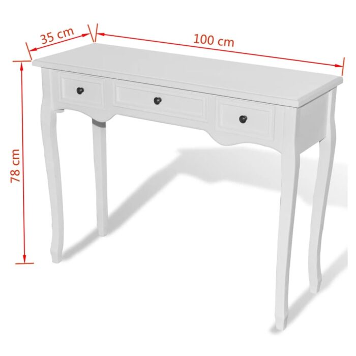 Table de console et coiffeuse avec 3 tiroirs Blanc – Image 5