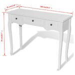 Table de console et coiffeuse avec 3 tiroirs Blanc – Image 7