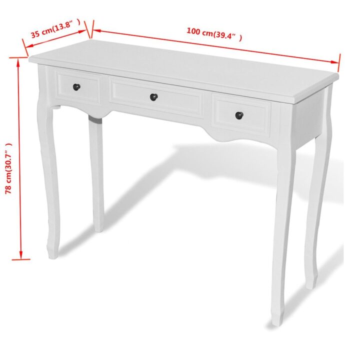 Table de console et coiffeuse avec 3 tiroirs Blanc – Image 7