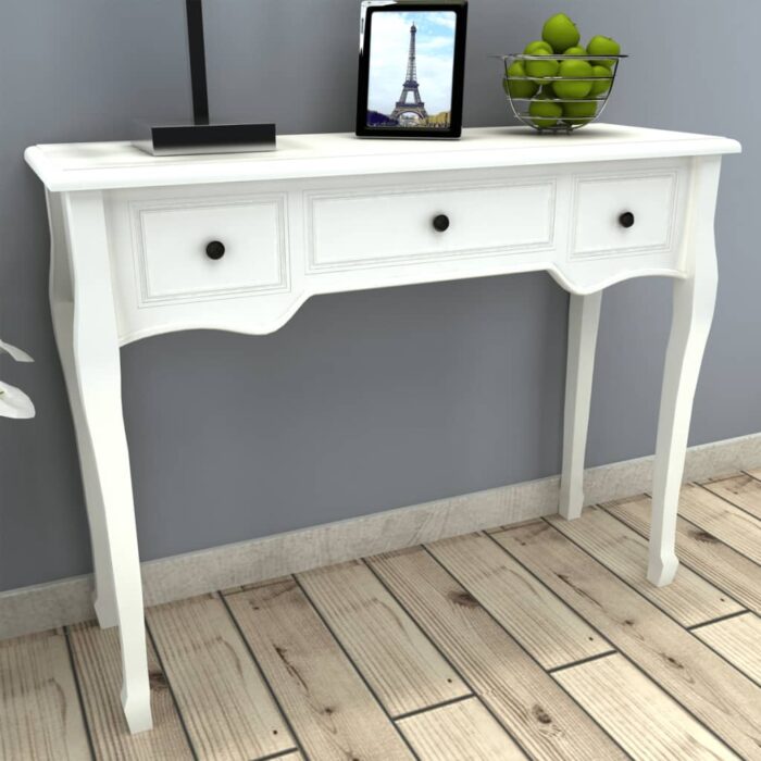 Table de console et coiffeuse avec 3 tiroirs Blanc – Image 1
