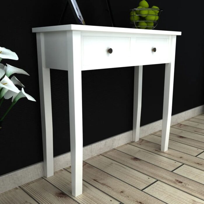 Table de console et coiffeuse avec 2 tiroirs Blanc – Image 1