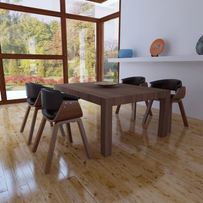 Chaises à manger lot de 4 bois courbé et similicuir – Image 1