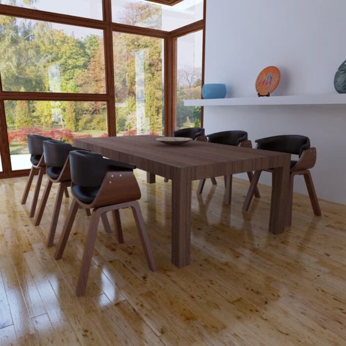 Chaises à manger lot de 6 bois courbé et similicuir – Image 1
