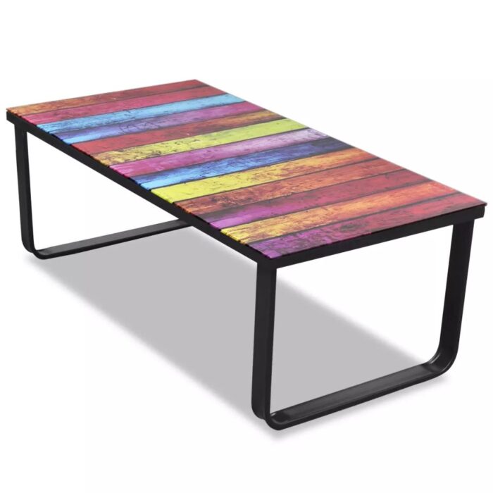 Table basse avec impression d'arc-en-ciel Dessus en verre – Image 1