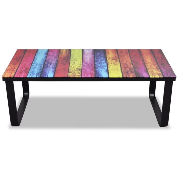 Table basse avec impression d'arc-en-ciel Dessus en verre – Image 2