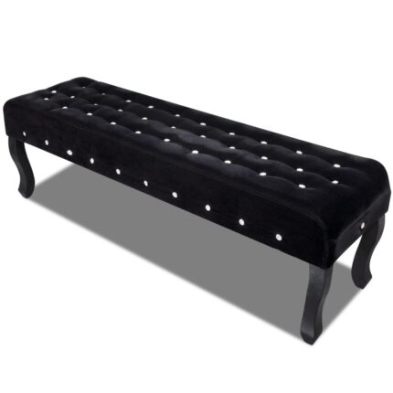 Banc noir tissu velours avec boutons en cristal