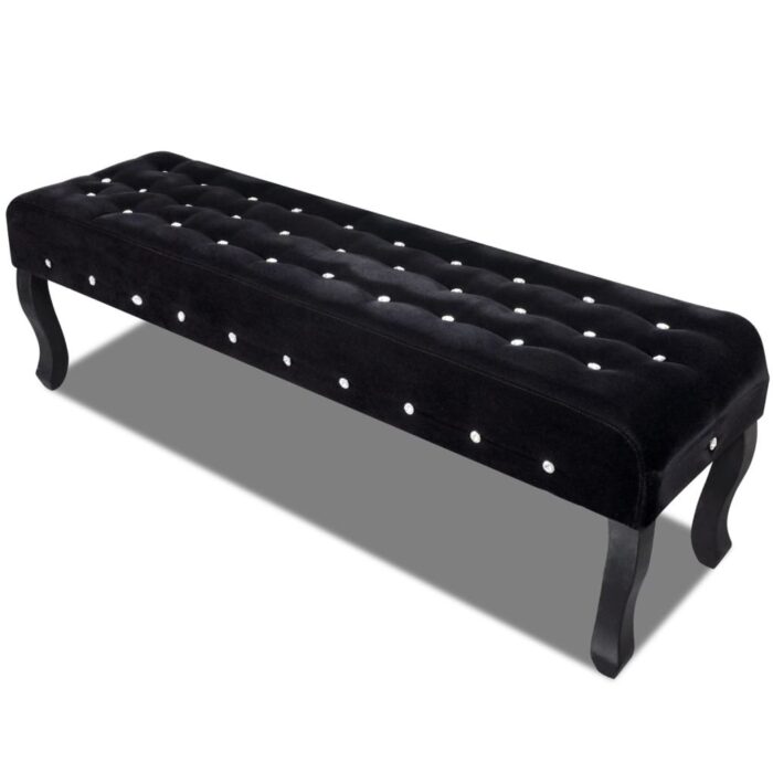 Banc noir tissu velours avec boutons en cristal – Image 1