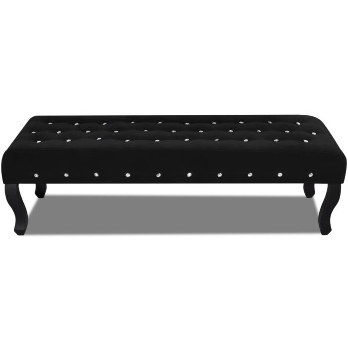 Banc noir tissu velours avec boutons en cristal – Image 2