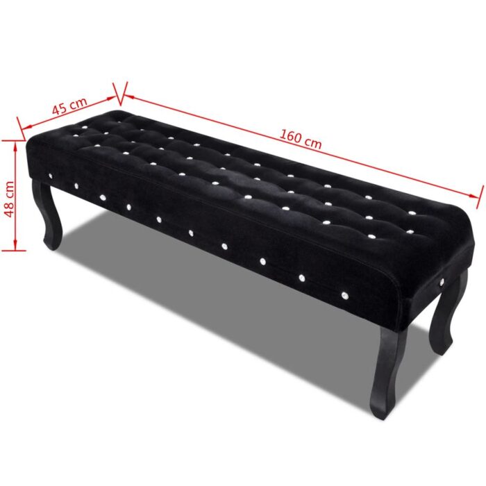 Banc noir tissu velours avec boutons en cristal – Image 3