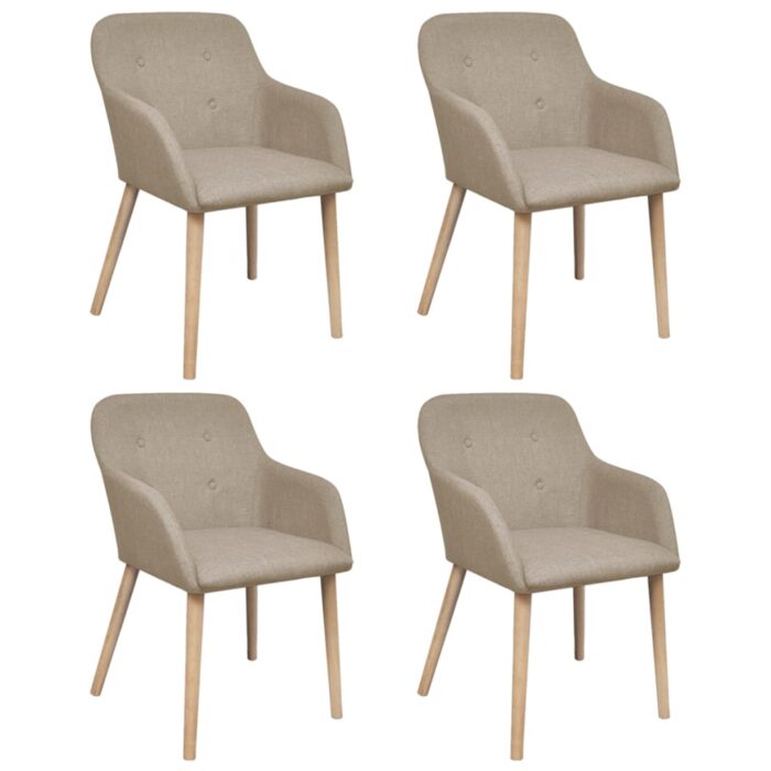 Chaises à manger lot de 4 beige tissu et chêne massif – Image 1