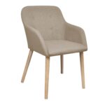 Chaises à manger lot de 4 beige tissu et chêne massif – Image 2