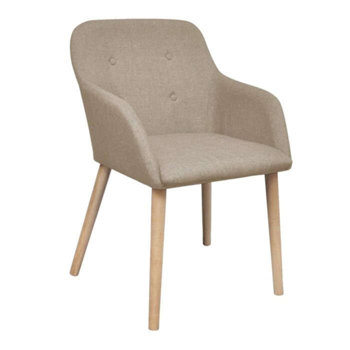 Chaises à manger lot de 4 beige tissu et chêne massif – Image 2