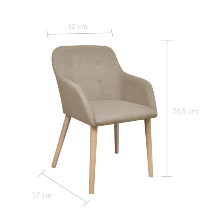 Chaises à manger lot de 4 beige tissu et chêne massif – Image 5