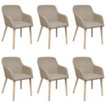 Chaises à manger lot de 6 beige tissu et chêne massif