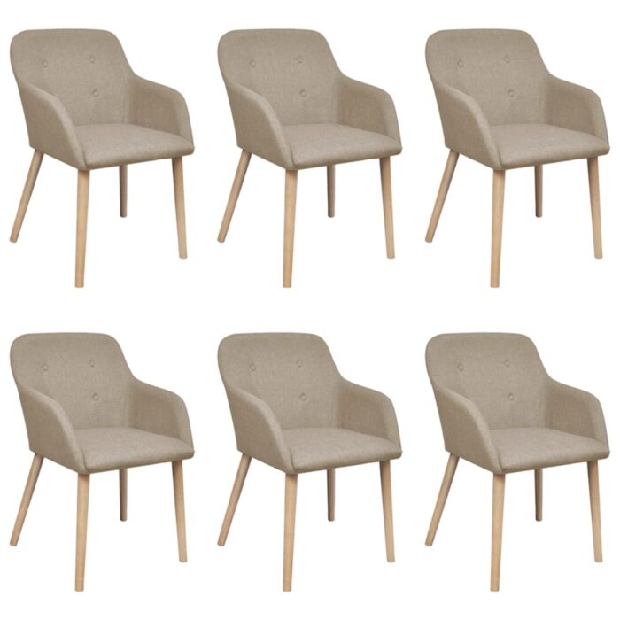 Chaises à manger lot de 6 beige tissu et chêne massif – Image 1