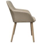 Chaises à manger lot de 6 beige tissu et chêne massif – Image 4
