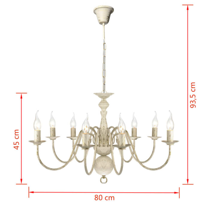 Lustre en métal blanc antique 8 x E14 ampoules – Image 4