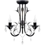 Lustre métal noir style art nouveau + perles crystal 3 x E14 Ampoules