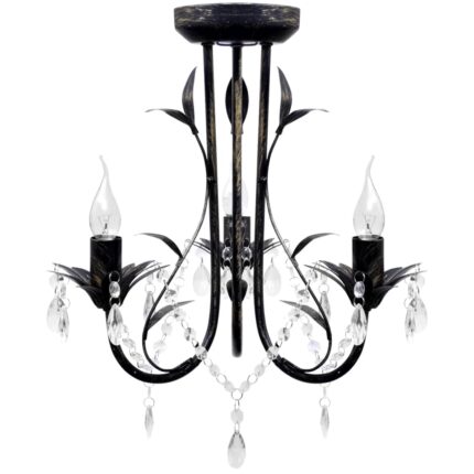 Lustre métal noir style art nouveau + perles crystal 3 x E14 Ampoules