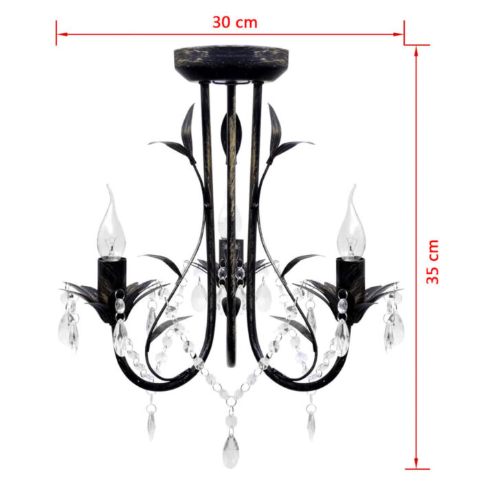 Lustre métal noir style art nouveau + perles crystal 3 x E14 Ampoules – Image 3