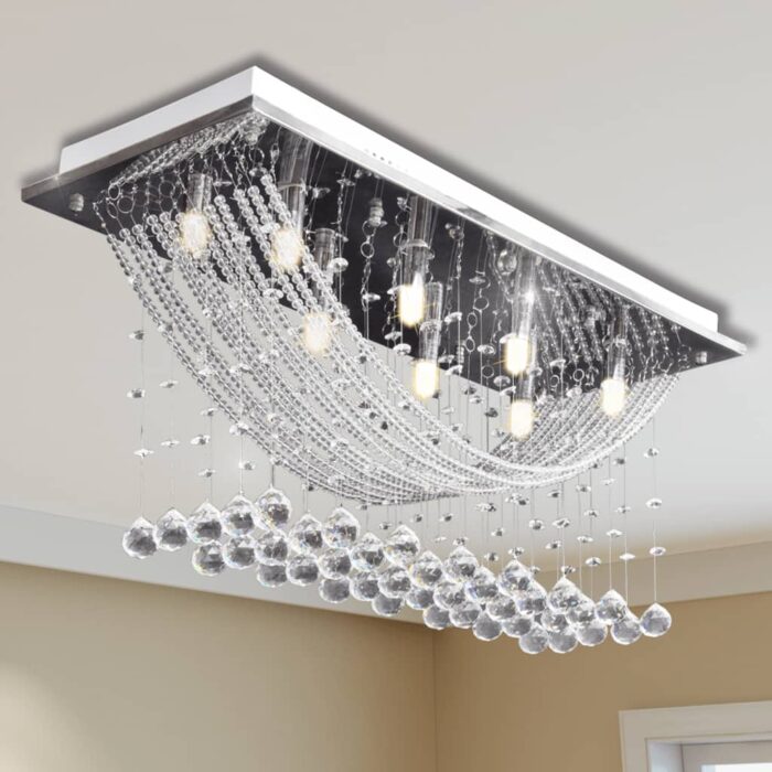Plafonnier avec perles en verre cristal Étincelant Blanc 8 x G9 29 cm – Image 1