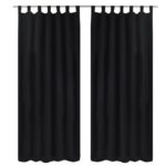 2 pcs Rideau à Passant Micro Satin Noir 140 x 175 cm