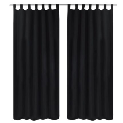 2 pcs Rideau à Passant Micro Satin Noir 140 x 175 cm