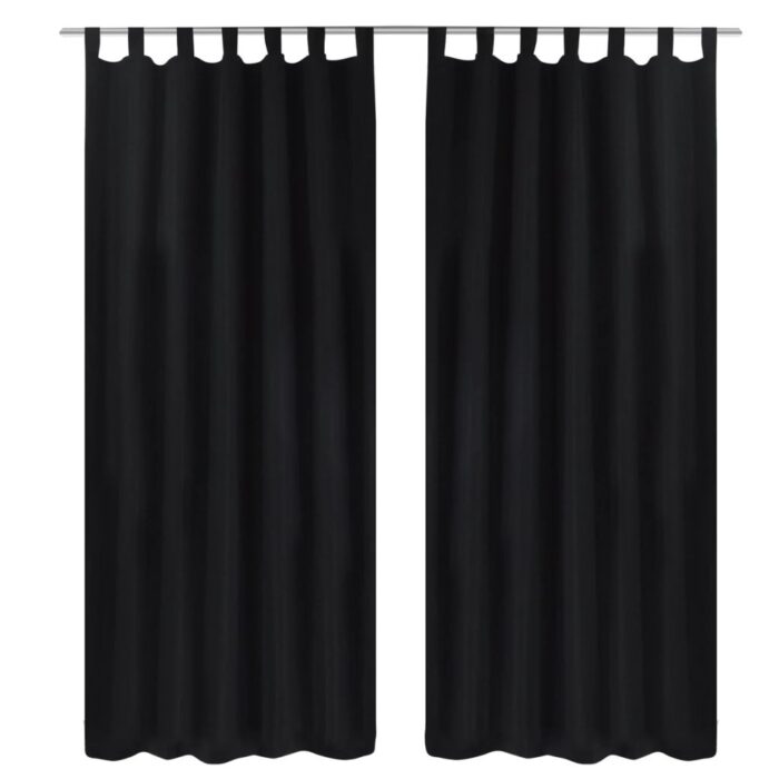 2 pcs Rideau à Passant Micro Satin Noir 140 x 175 cm – Image 1
