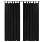 2 pcs Rideau à Passant Micro Satin Noir 140 x 245 cm