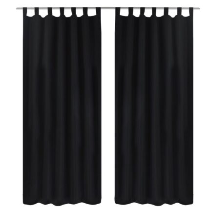 2 pcs Rideau à Passant Micro Satin Noir 140 x 245 cm