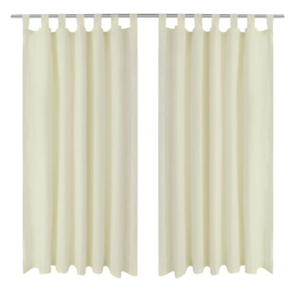 2 pcs Rideau à Passant Micro Satin Crème 140 x 175 cm