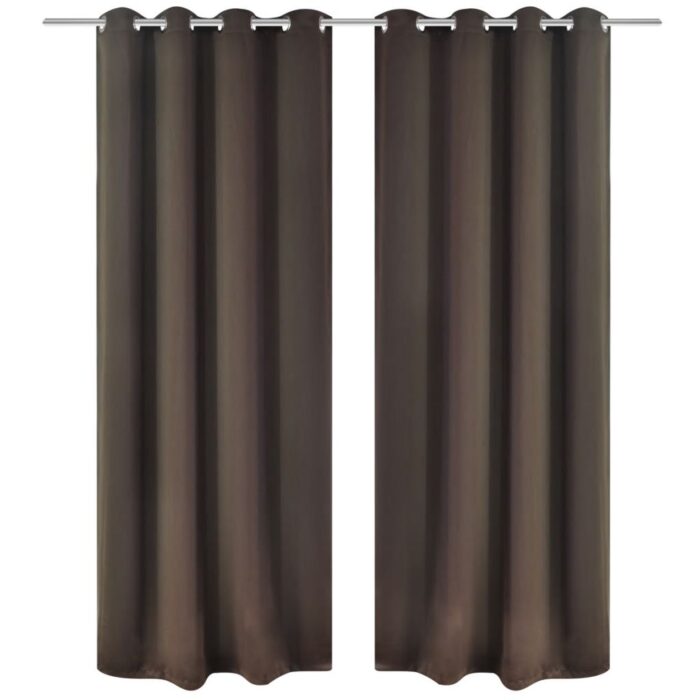 2 pcs Rideau Blackout Occultant Brun avec Œillets en métal 135x245cm – Image 1