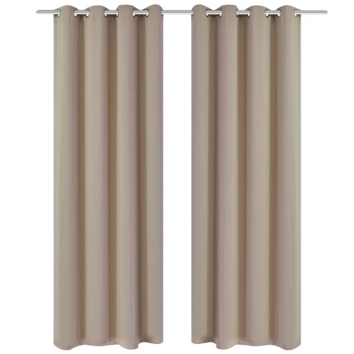 2 pcs Rideau Blackout Occultant Crème avec Œillets en métal 135x245cm – Image 1