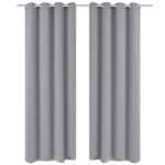 2 pcs Rideau Blackout Occultant Gris avec Œillets en métal 135x245cm