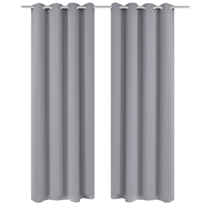 2 pcs Rideau Blackout Occultant Gris avec Œillets en métal 135x245cm – Image 1