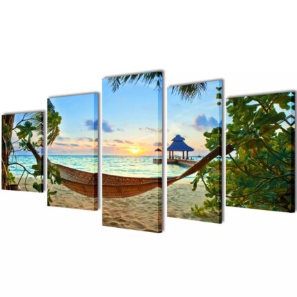 Set de toiles murales imprimées Plage avec hamac 100 x 50 cm