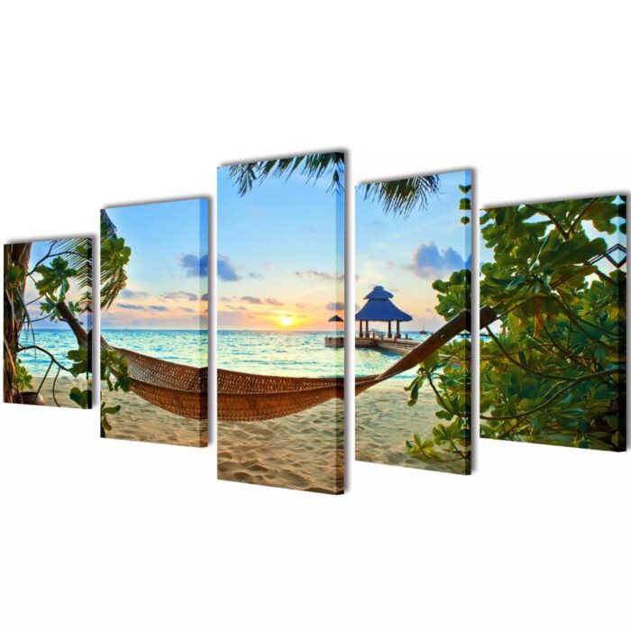 Set de toiles murales imprimées Plage avec hamac 100 x 50 cm – Image 1