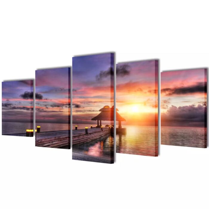 Set de toiles murales imprimées Plage avec pavillon 100 x 50 cm – Image 1