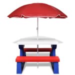 Table et bancs de pique-nique avec parasol pour enfants – Image 2