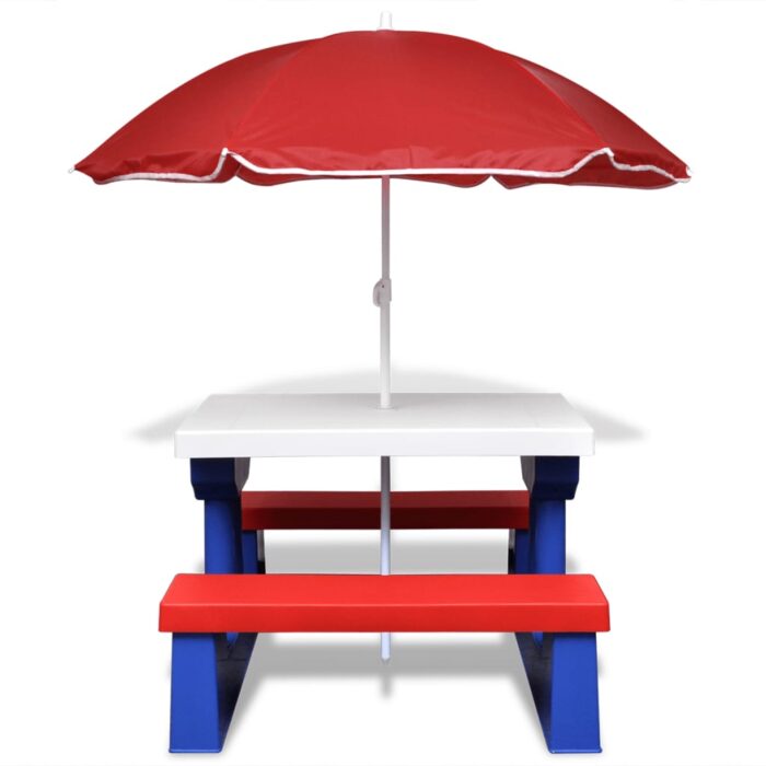 Table et bancs de pique-nique avec parasol pour enfants – Image 2