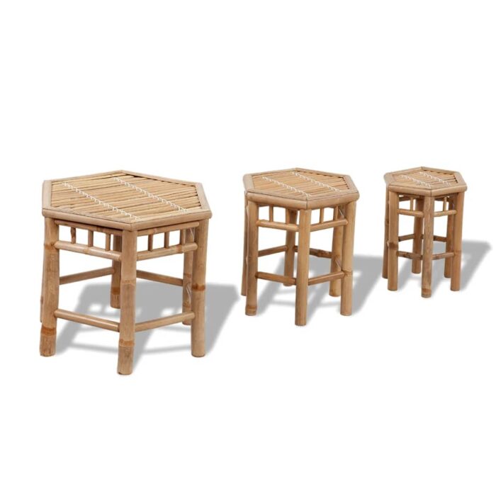 Tabourets de jardin lot de 3 bambou – Image 1