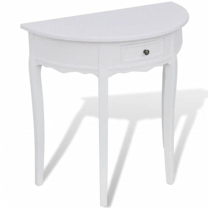 Table console avec tiroir Demi-ronde Blanc – Image 1