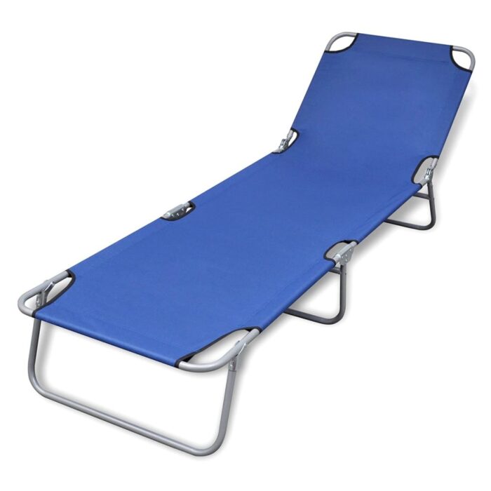 Chaise longue pliable acier enduit de poudre bleu – Image 1
