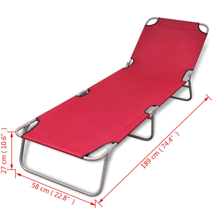 Chaise longue pliable acier enduit de poudre rouge – Image 5