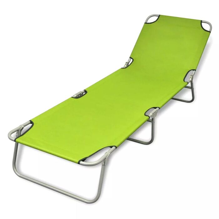 Chaise longue pliable acier enduit de poudre vert pomme – Image 1