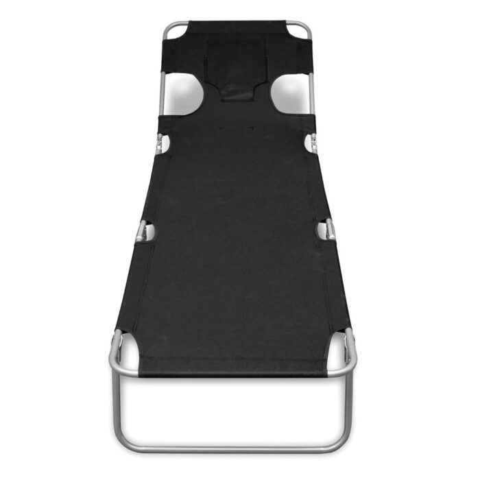 Chaise longue avec coussin de tête Acier enduit de poudre Noir – Image 2
