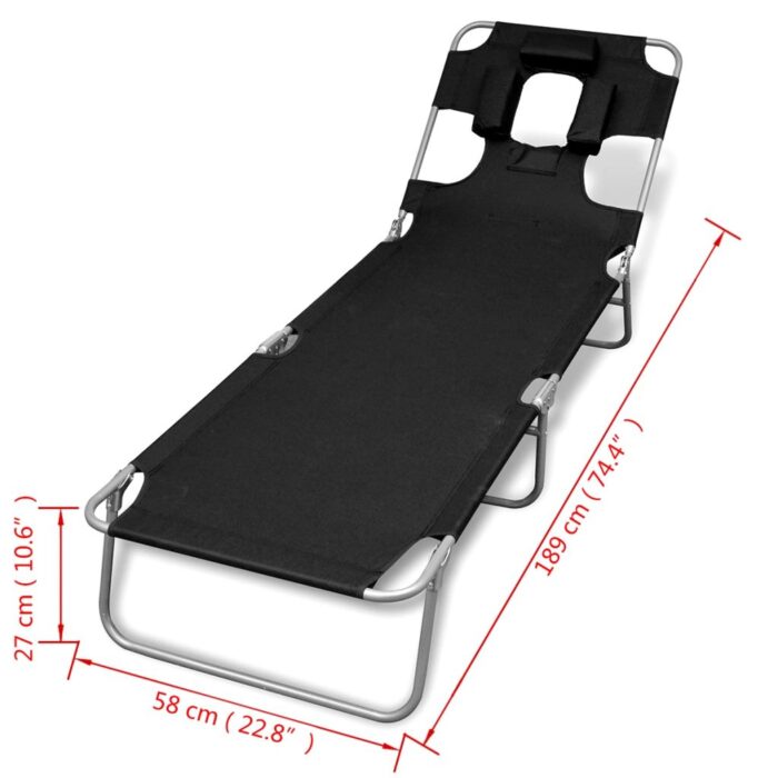 Chaise longue avec coussin de tête Acier enduit de poudre Noir – Image 6